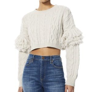 Alice + Olivia Kala Cable Fringe Crop Sweater Small